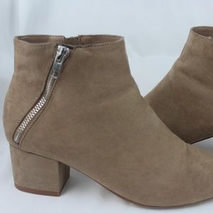 Tan Suede Booties with Slanted Silver Zipper